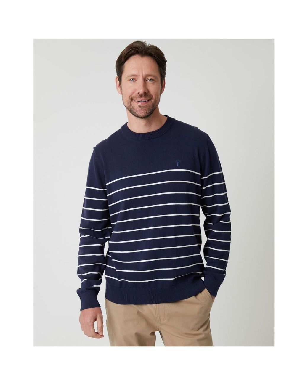 Saltwell Blue Crew Neck Regular Fit Long Sleeve Sweater for men