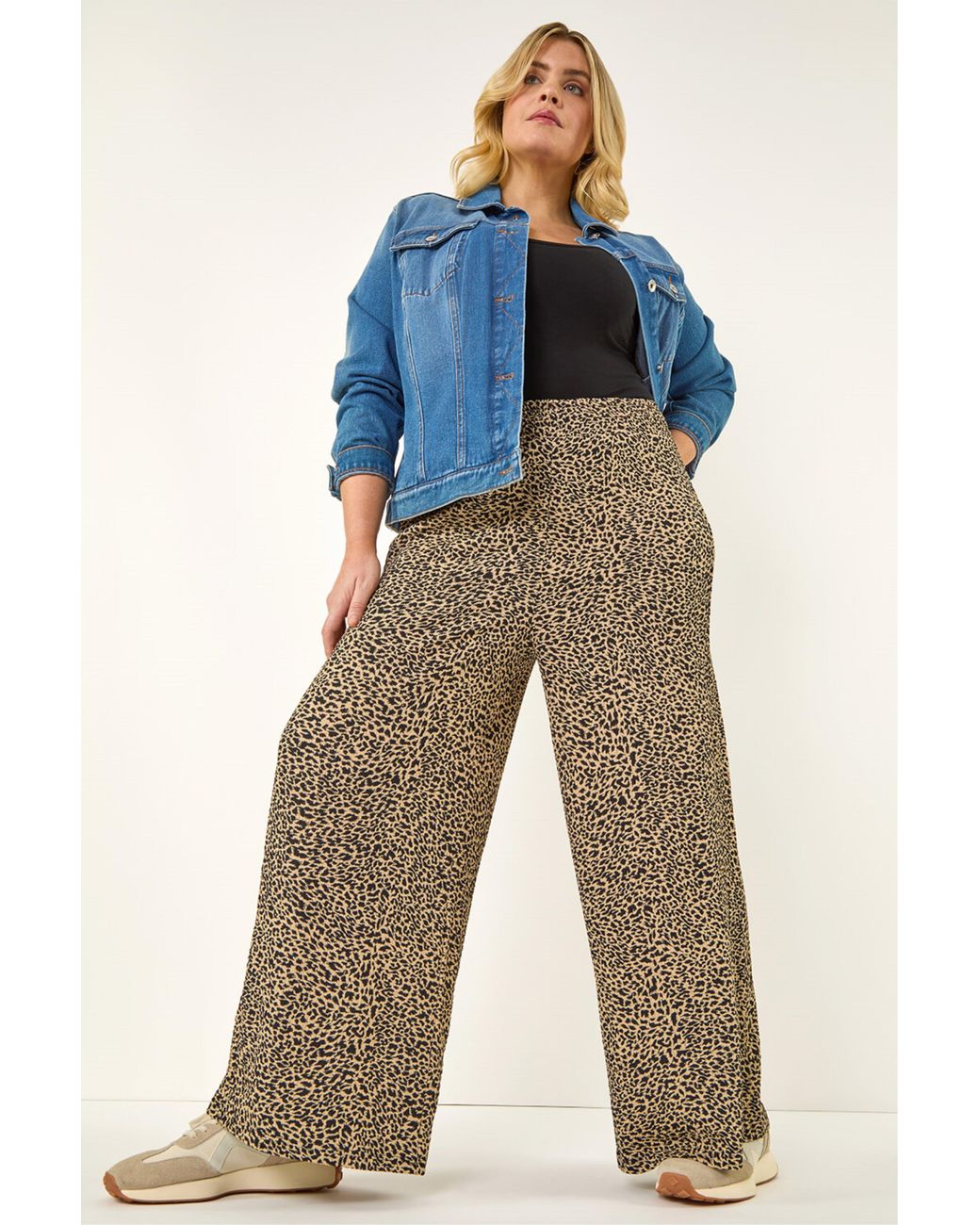 Roman Blue Curve Textured Animal Print Wide Leg Trousers