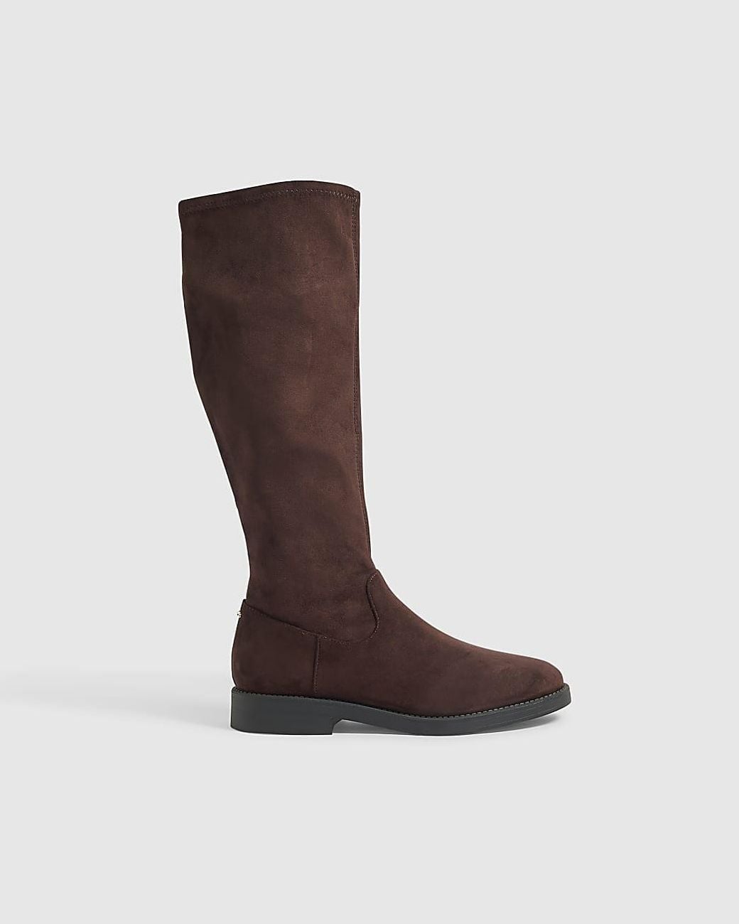 River Island Brown Knee High Boots Faux Suede Textile