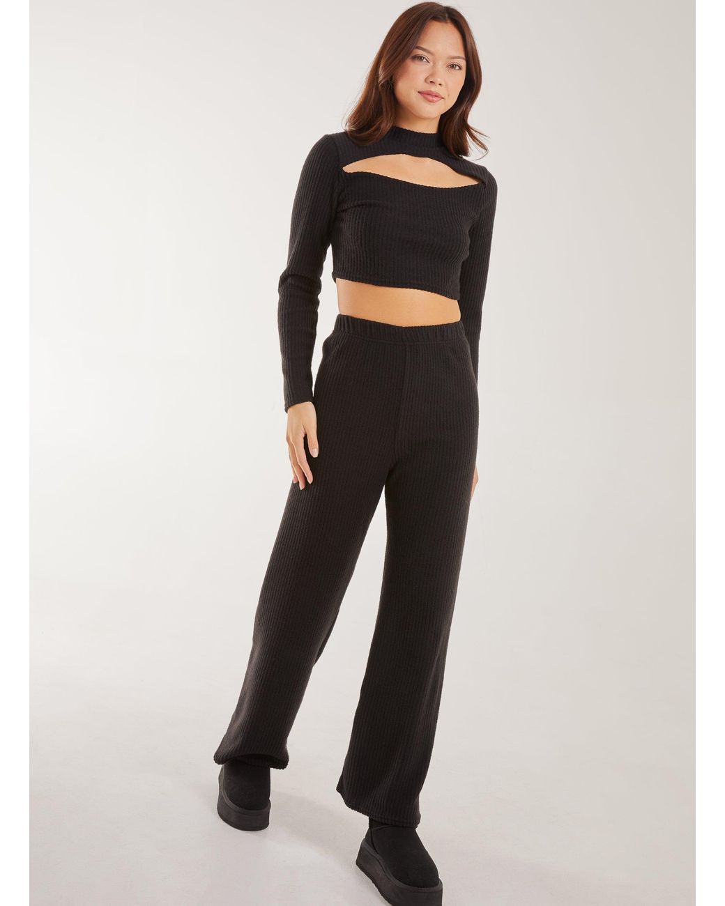 Pink Vanilla Black Soft Brushed Rib Flares