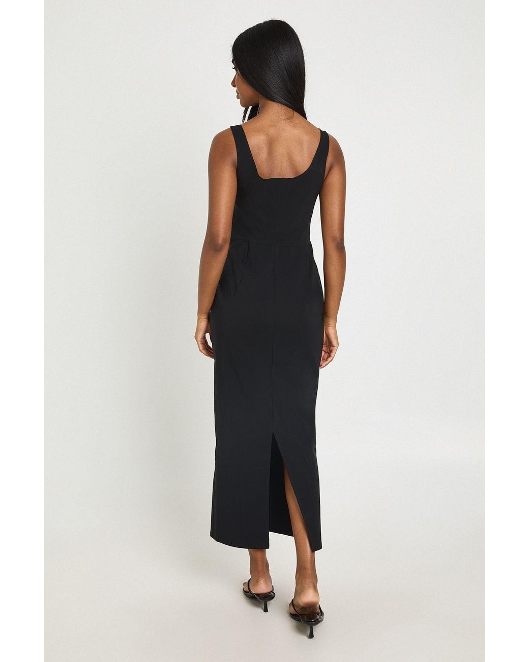 Boohoo Black Bengaline Hook And Eye Midaxi Dress
