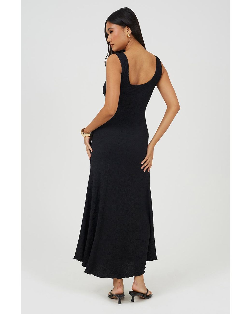Brave Soul Blue Textured Jersey Lace Strappy Fit And Flare Maxi Dress