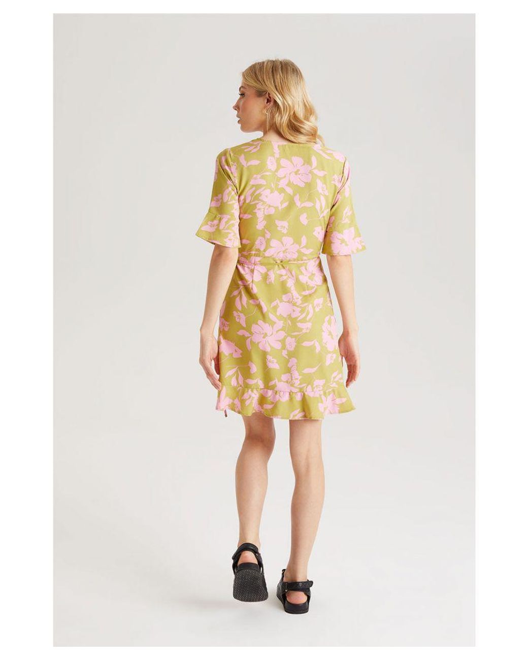 Urban Bliss Yellow Floral Wrap Mini Dress