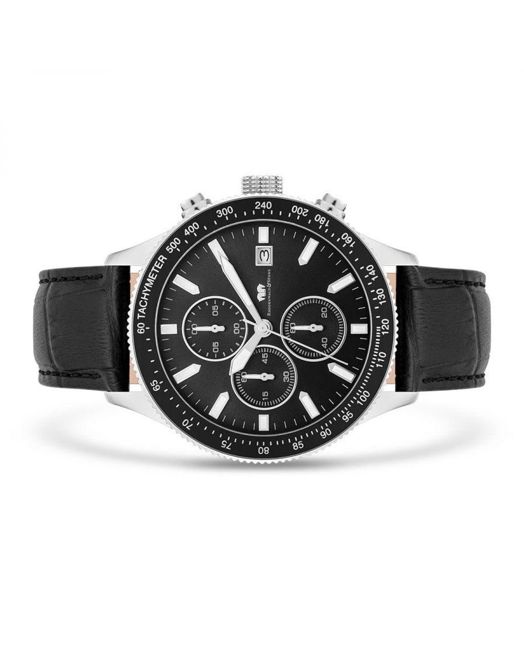 Rhodenwald & Söhne Black Genuine Leather Watch 43 Mm for men
