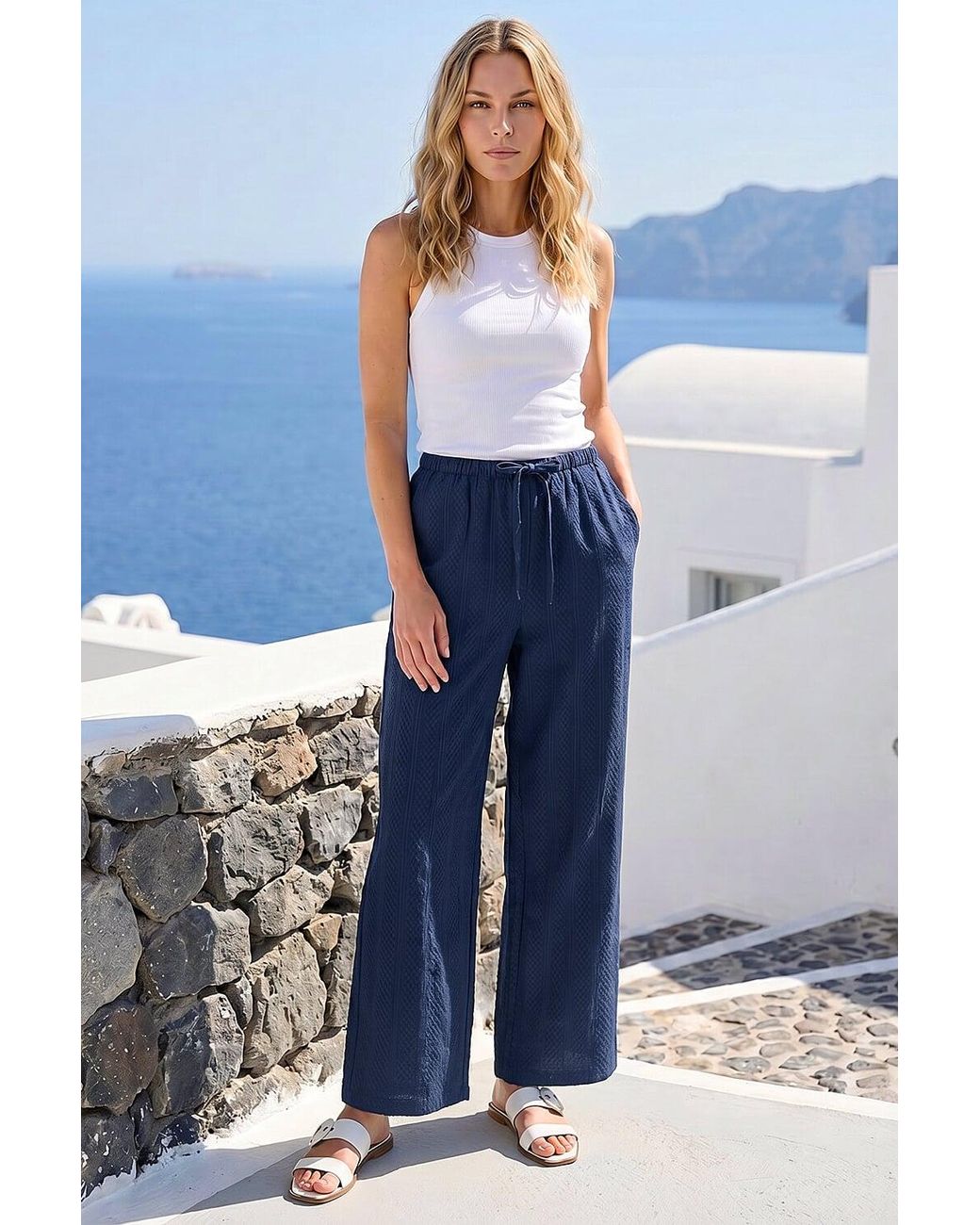 Roman Blue Petite Textured Pocket Trouser