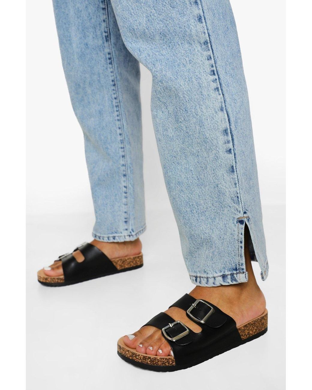 Boohoo Blue Double Buckle Footbed Slider