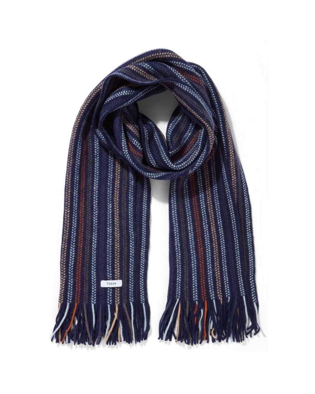 TOG24 Blue Jenkin Knitted Scarf Multi Col Stripe