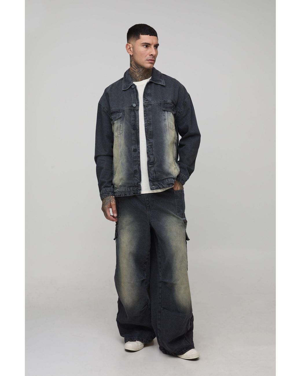 BoohooMAN Blue Tall Tinted Washed Boxy Oversized Jean Jacket for men