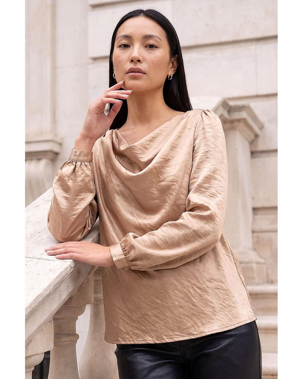 Roman Natural Satin Cowl Neck Top