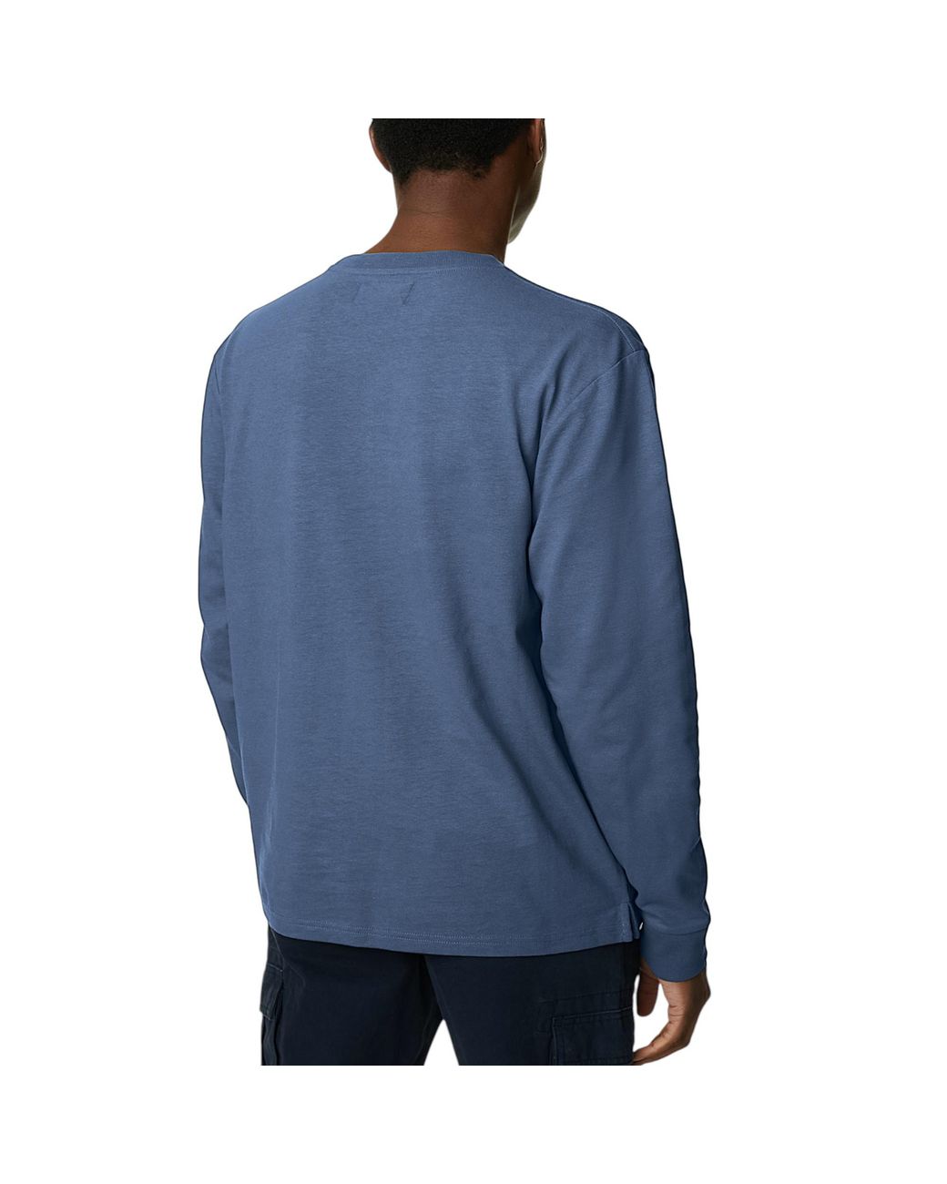 Marks & Spencer Blue M&S Long Sleeve T Shirt Pure Soft Cotton Crew Neck Oversized Fit Winter Tee for men