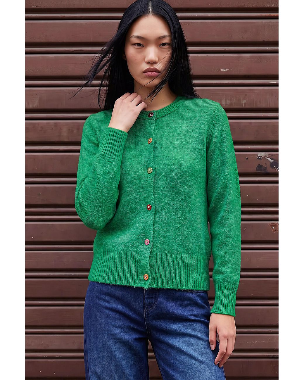 D.u.s.k Green Flower Button Knit Cardigan