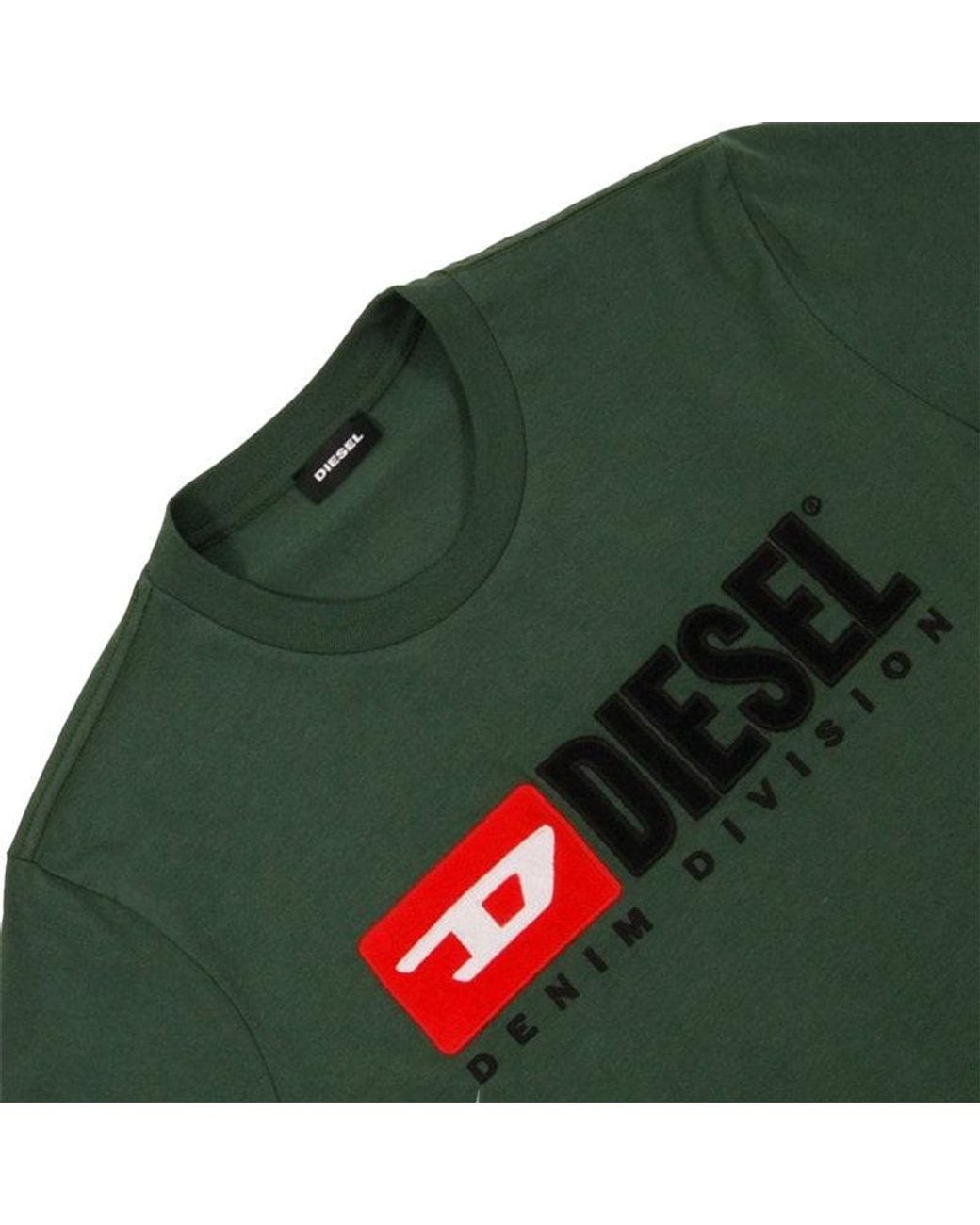 DIESEL Green T Just Division T Shirt Short Sleeve Crew Neck Casual Cotton Tee for men