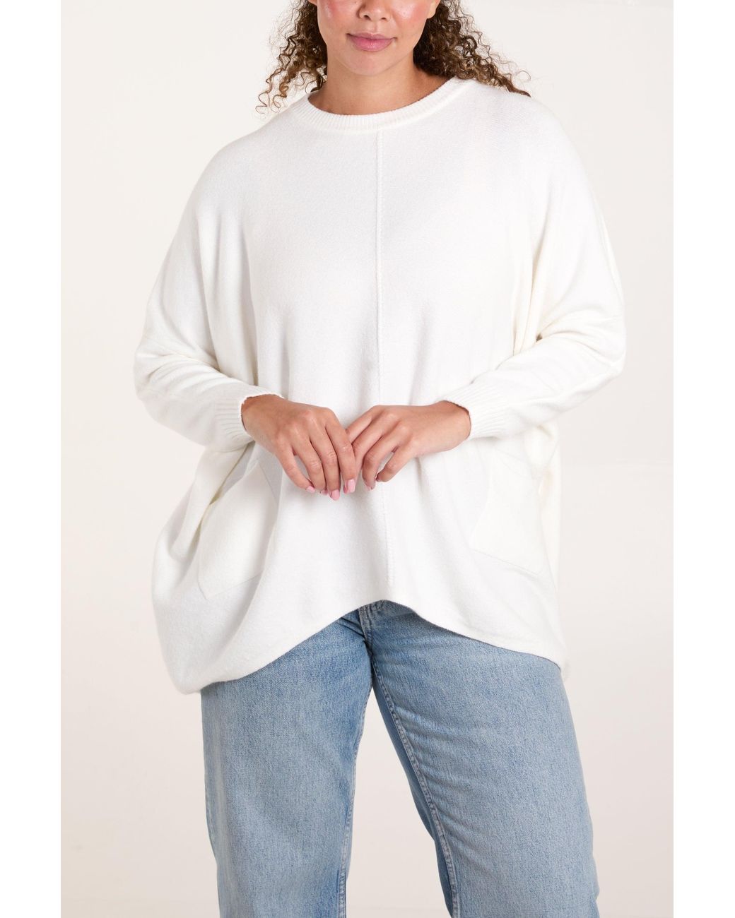 Blue Vanilla White Round Neck Pocket Jumper
