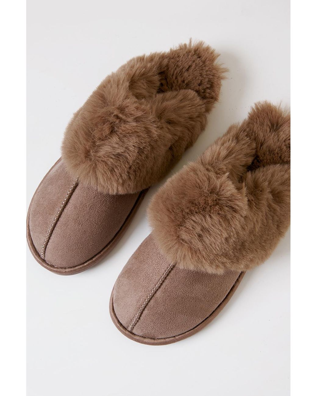 Threadbare Brown Faux Fur Lined Mule Slippers
