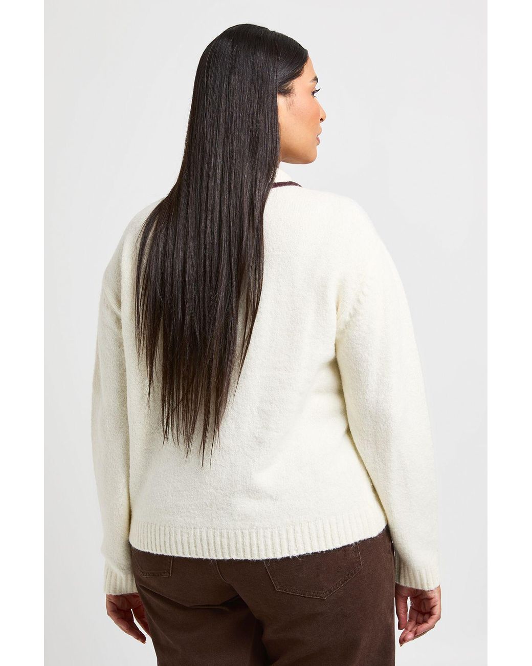 Boohoo White Plus Contrast Collar Chunky Knitted Jumper