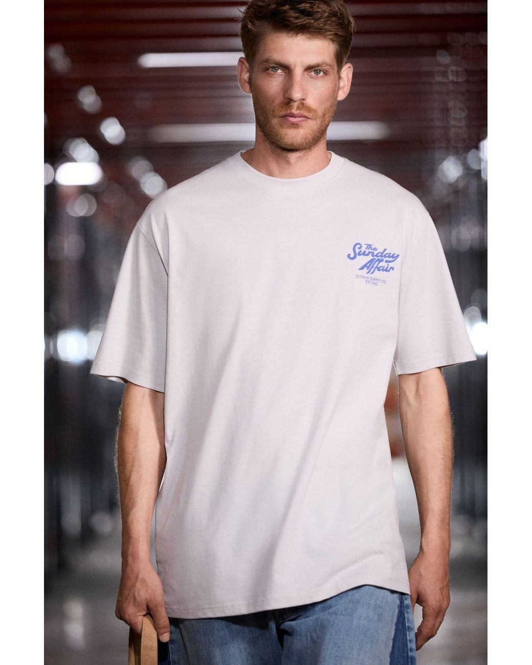 Grimelange Gray Printed Crew Neck T-Shirt for men