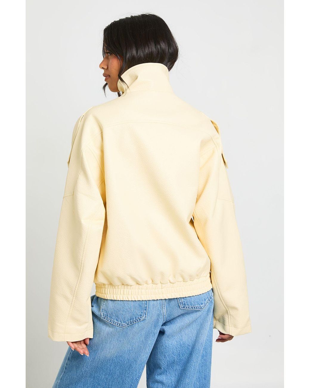 Boohoo Blue Faux Leather Funnel Neck Jacket
