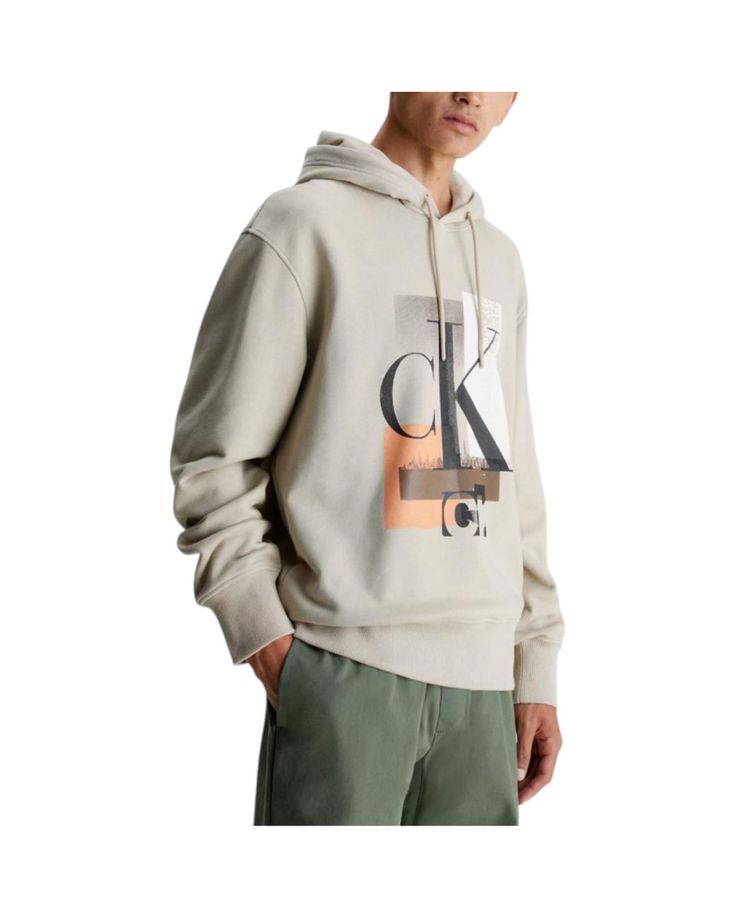 Calvin Klein Gray Hoodies Beh Connected Layer Pullover Classic Hooded for men