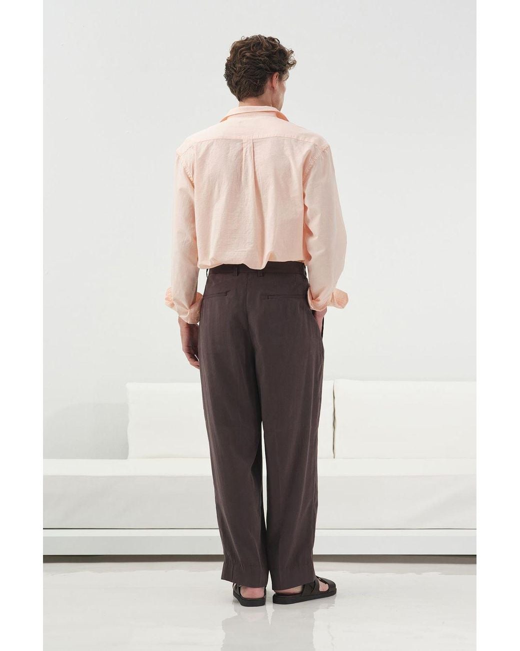 Giesto Brown Tailored Pleated Trousers for men