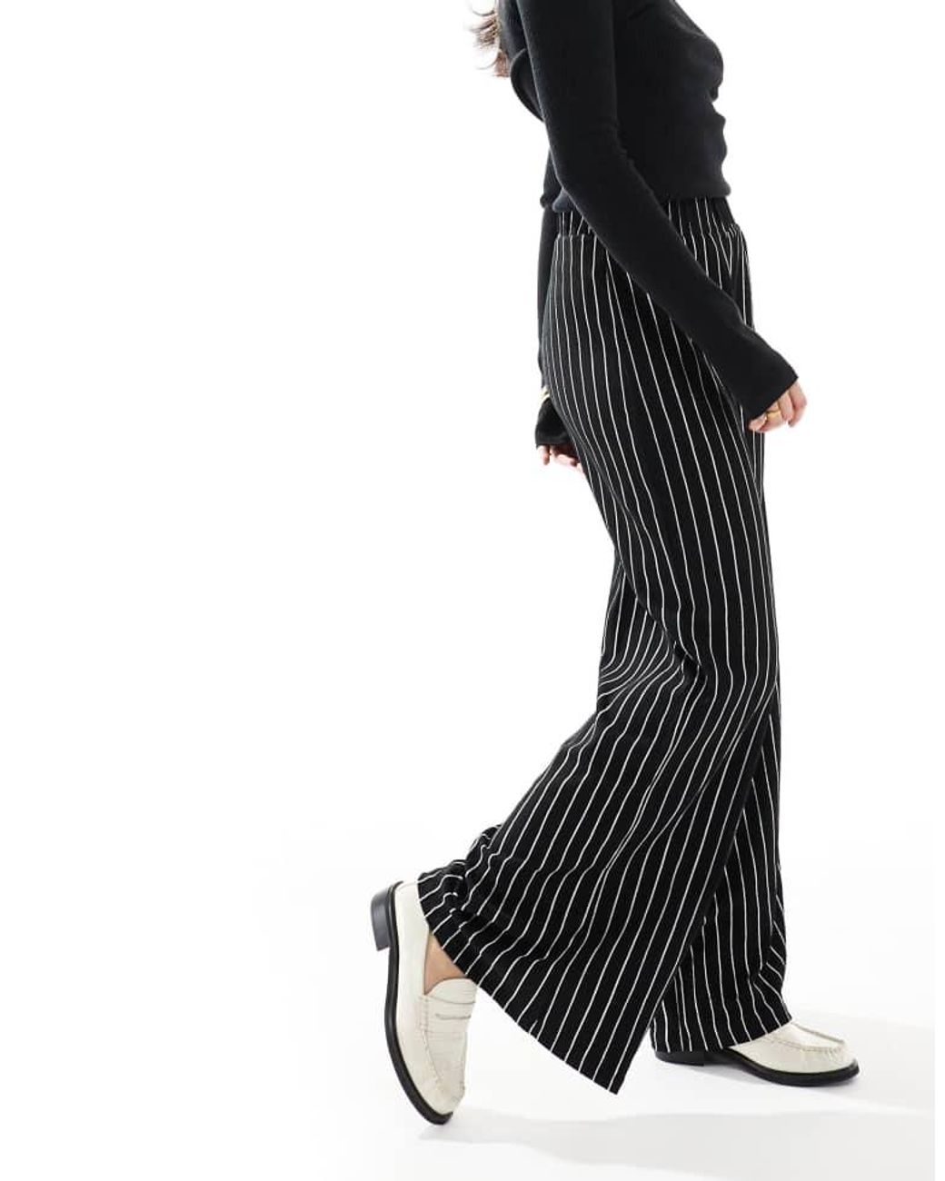 ONLY Black Wide Leg Textured Trouser