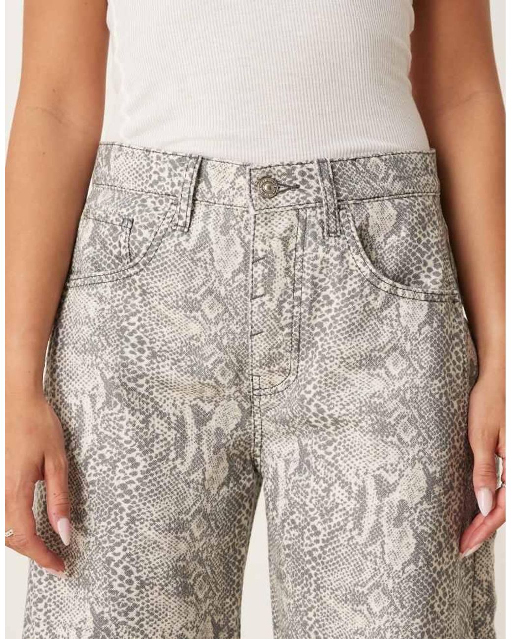 Free People Natural Good Luck Printed Barrel Jean