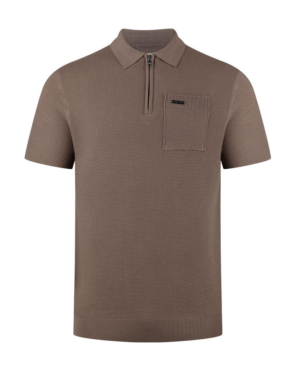 Luke 1977 Brown Swell Knitted Zip Polo for men