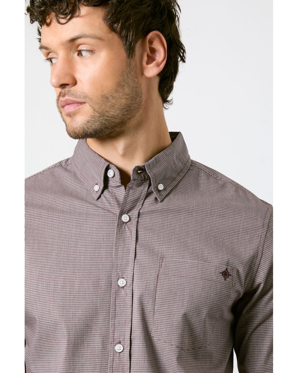 MAINE Gray Textured Stretch Long Sleeve Shirt Cotton for men