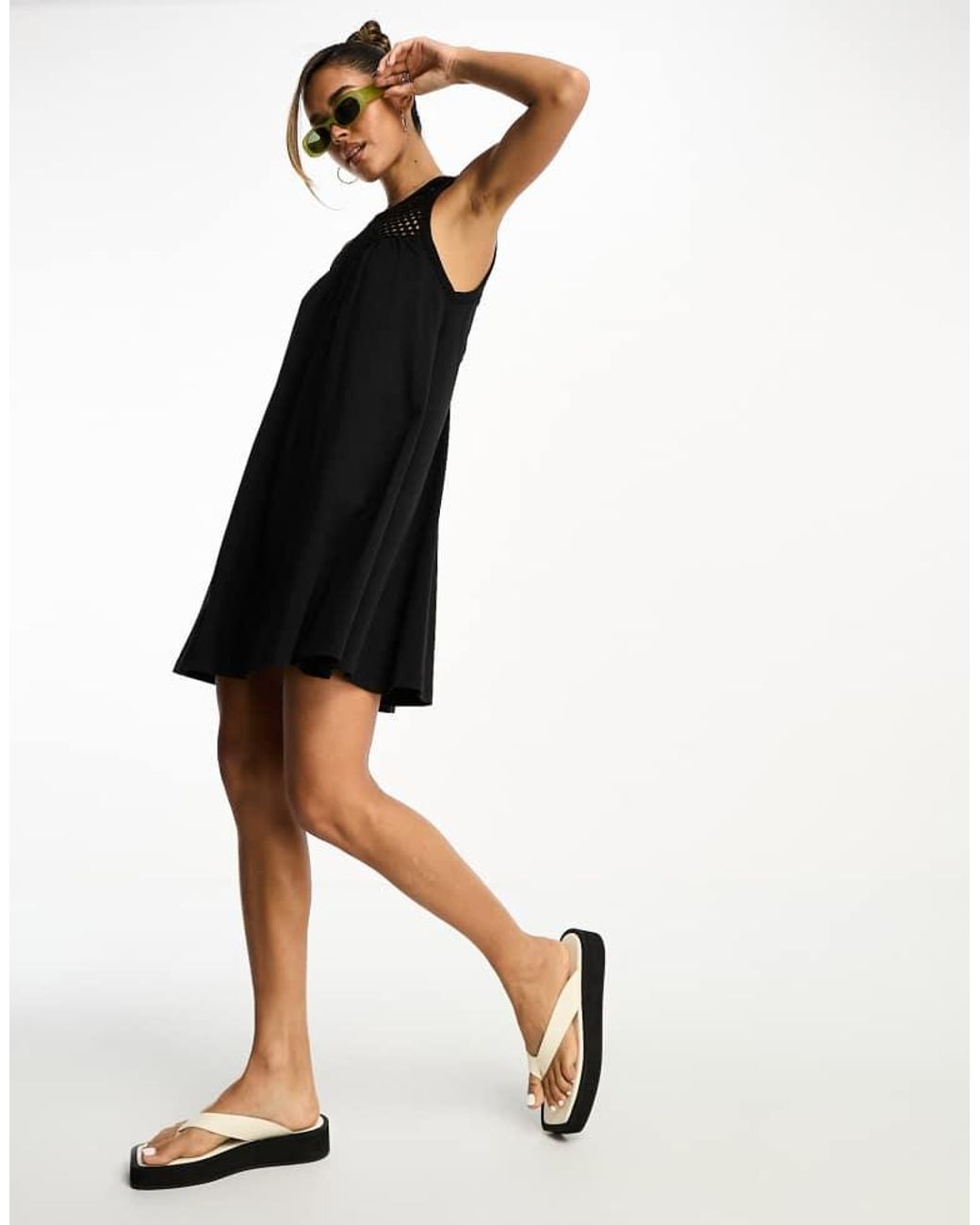 ASOS Black Sleeveless Crochet Neck Mini Dress