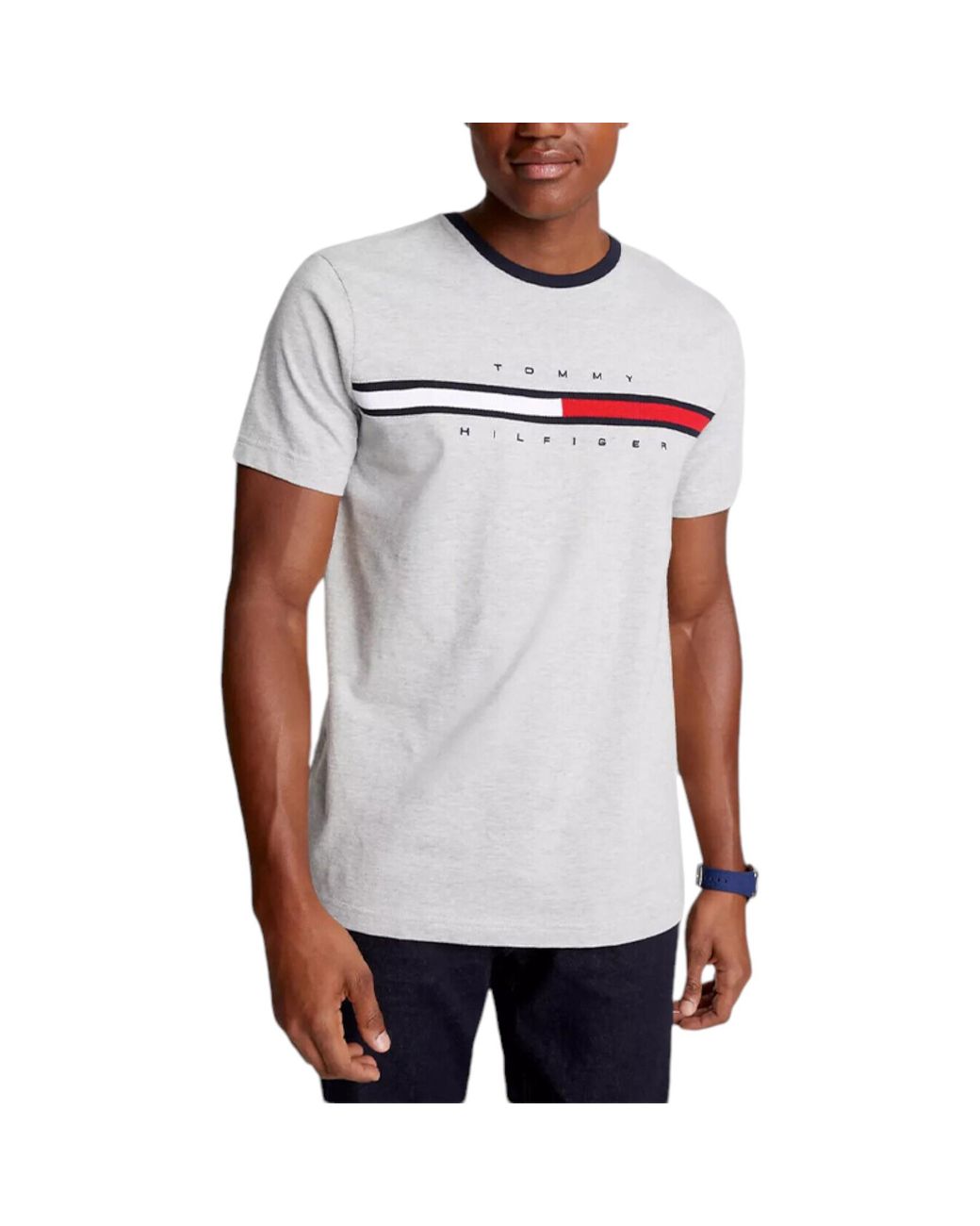 Tommy Hilfiger White T Shirts Signature Stripe Tee for men