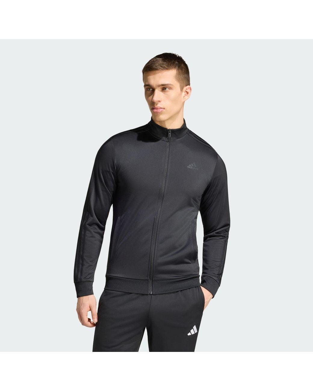 Adidas Black Essentials Warm-Up 3-Stripes Track Jacket for men