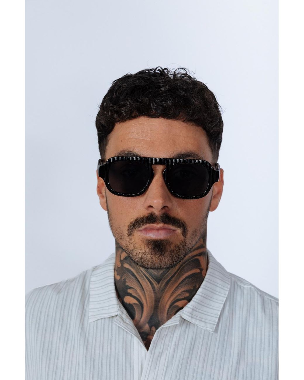 SVNX Blue Retro Ribbed Navigator Sunglasses
