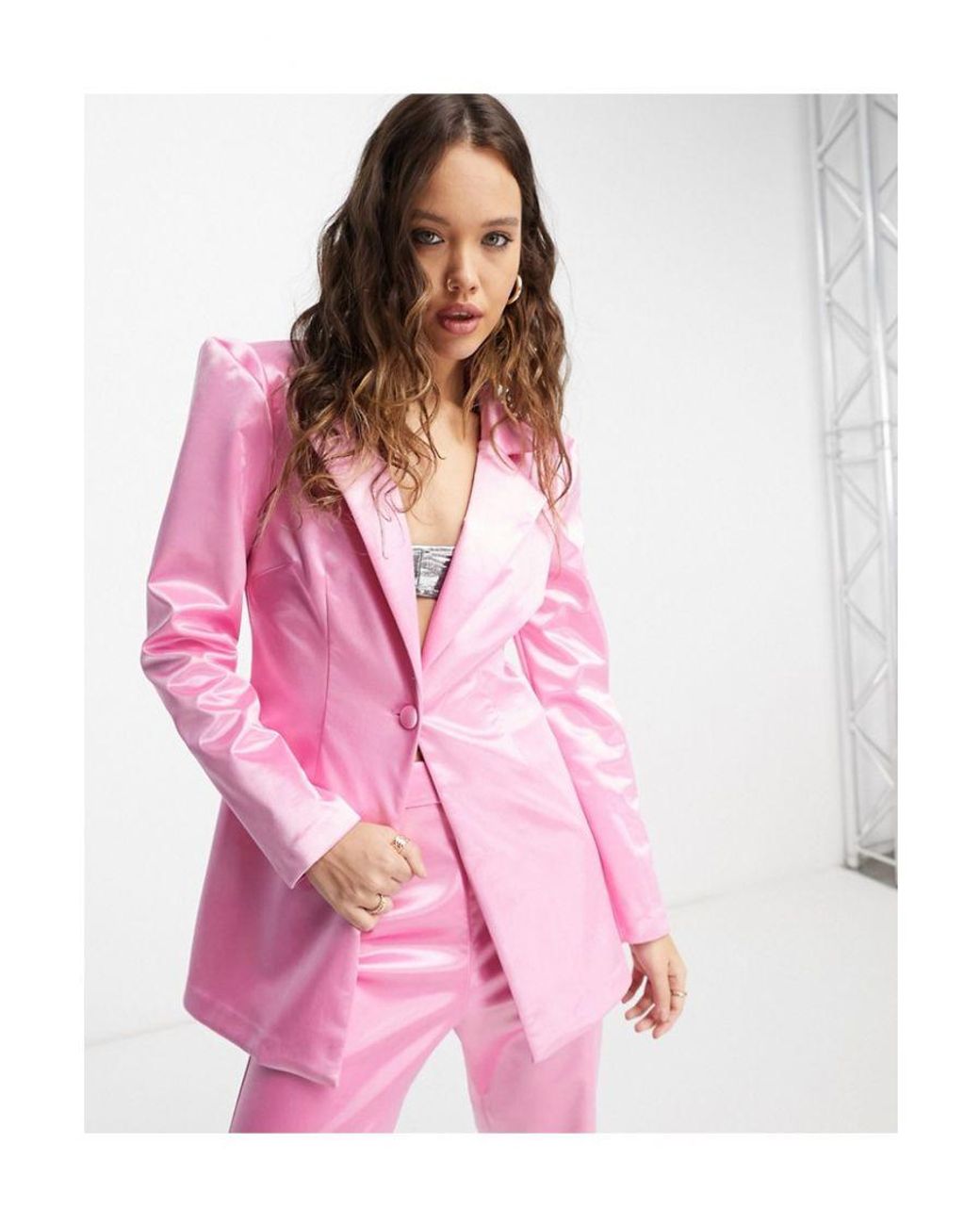 Pink satin suit womens hot sale