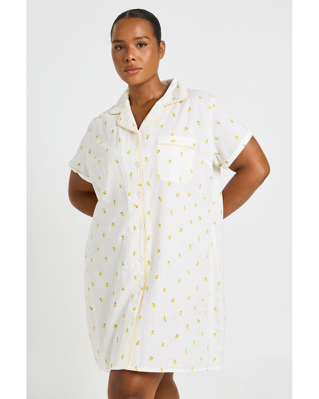 Boohoo White Plus Lemon Waffle Print Nightie