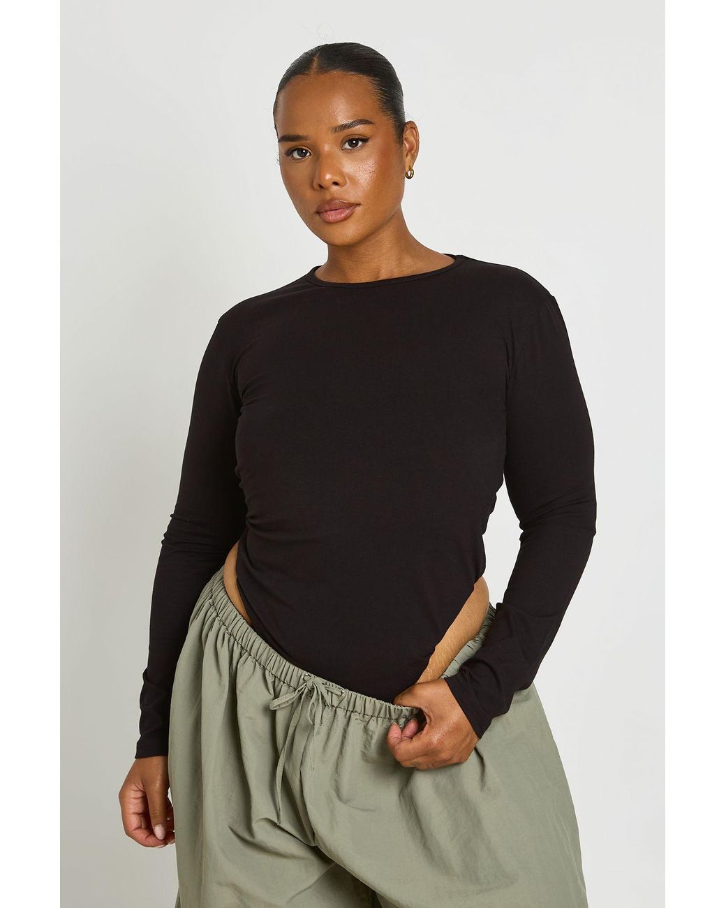 Boohoo Black Plus Basic Long Sleeve Crew Neck Bodysuit