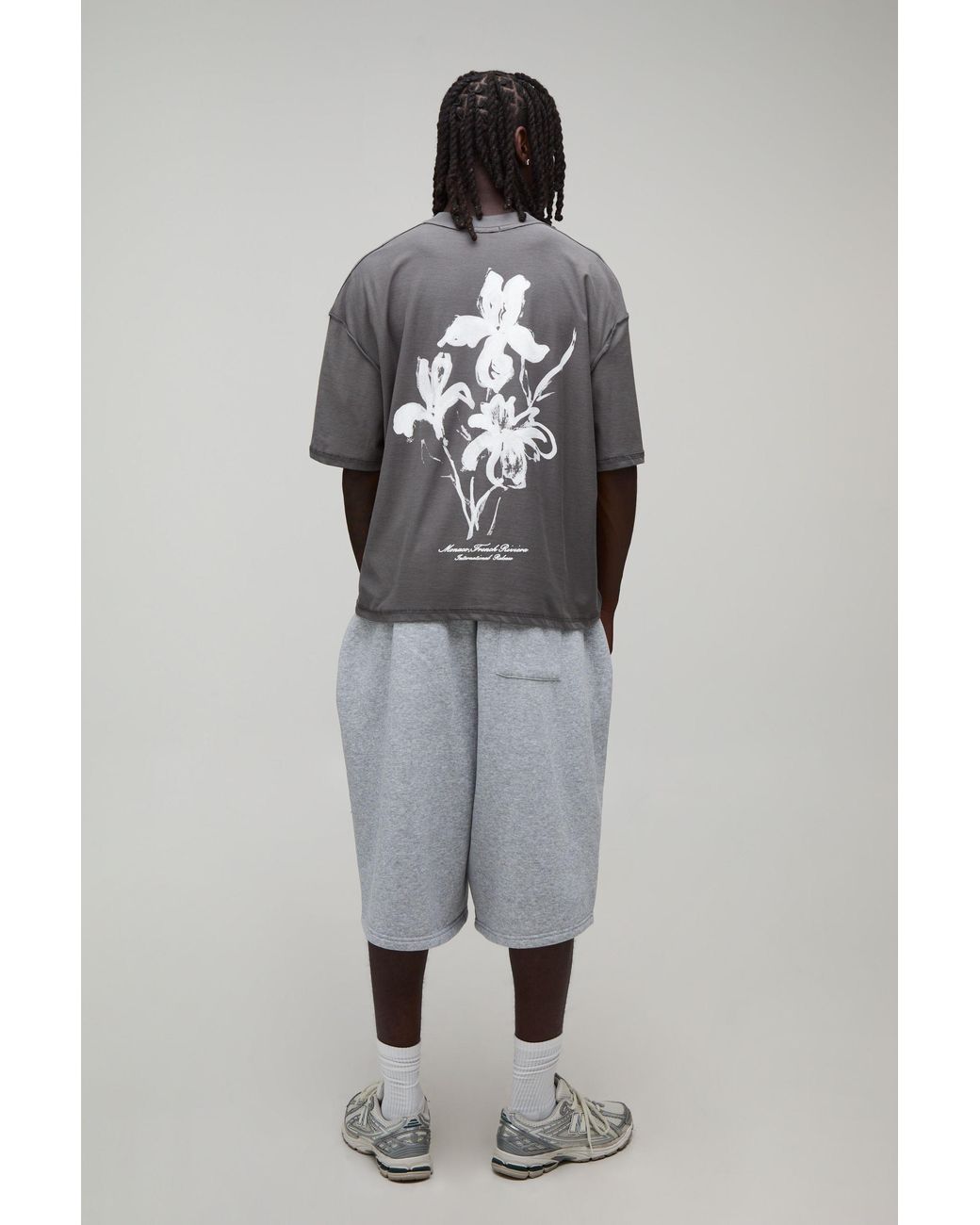BoohooMAN Gray Oversized Boxy Floral Print Exposed Seam T-Shirt Cotton for men