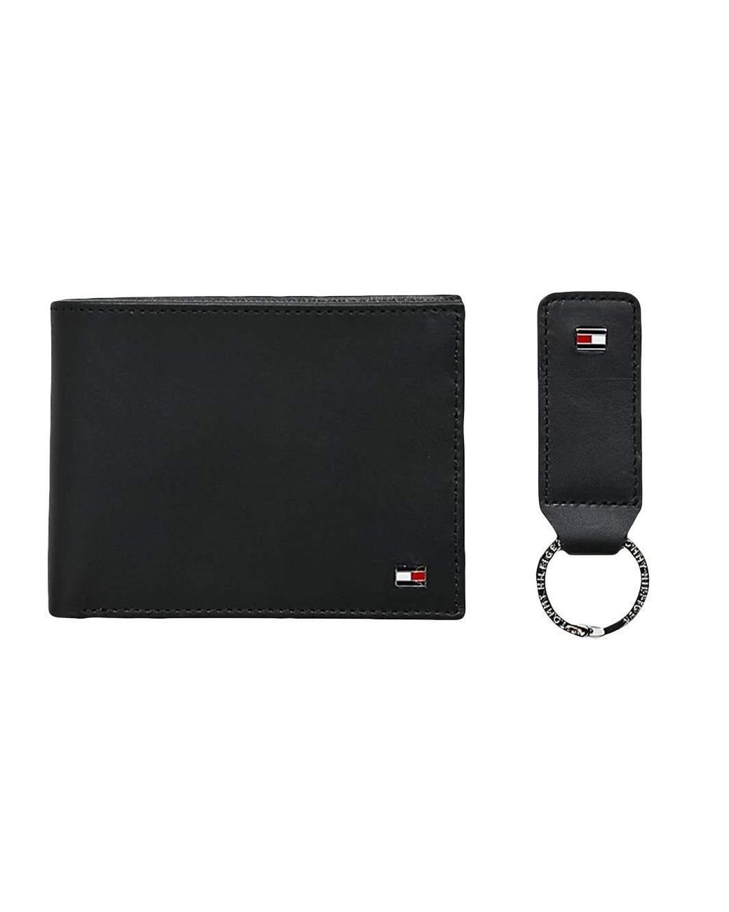 Tommy Hilfiger Black Wallet With Flag Keychain for men