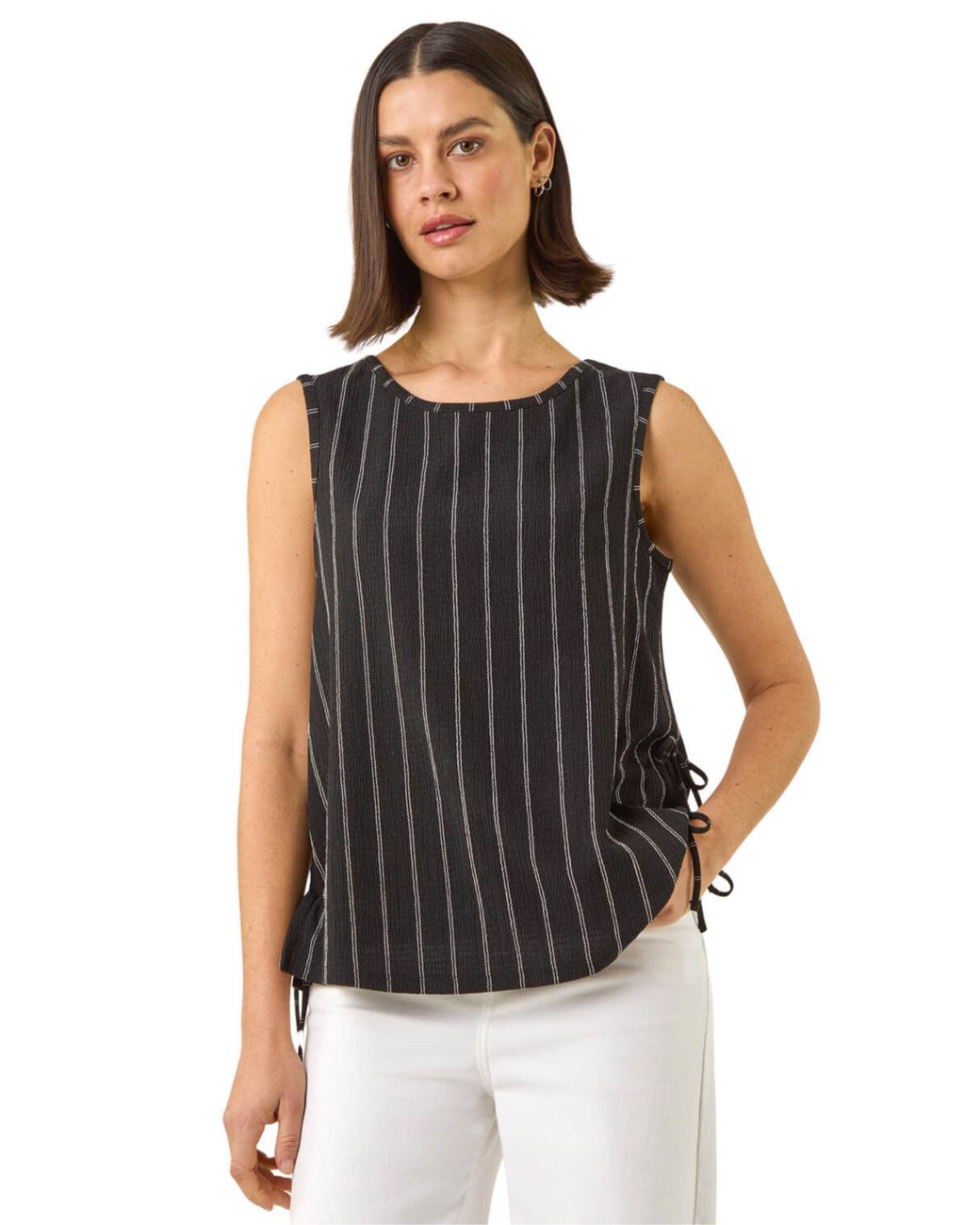Roman Black Stripe Side Tie Detail Top