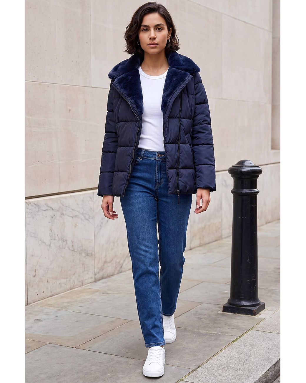 Roman Blue Padded Biker Coat