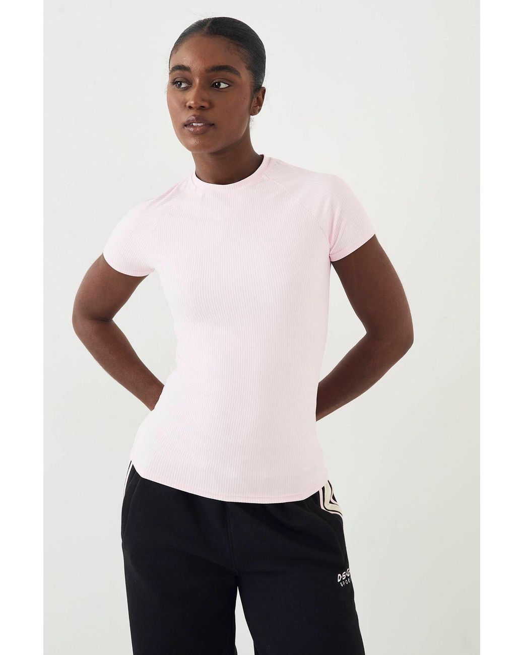 DSGN Studio White Sculpt Rib Short Sleeve Top