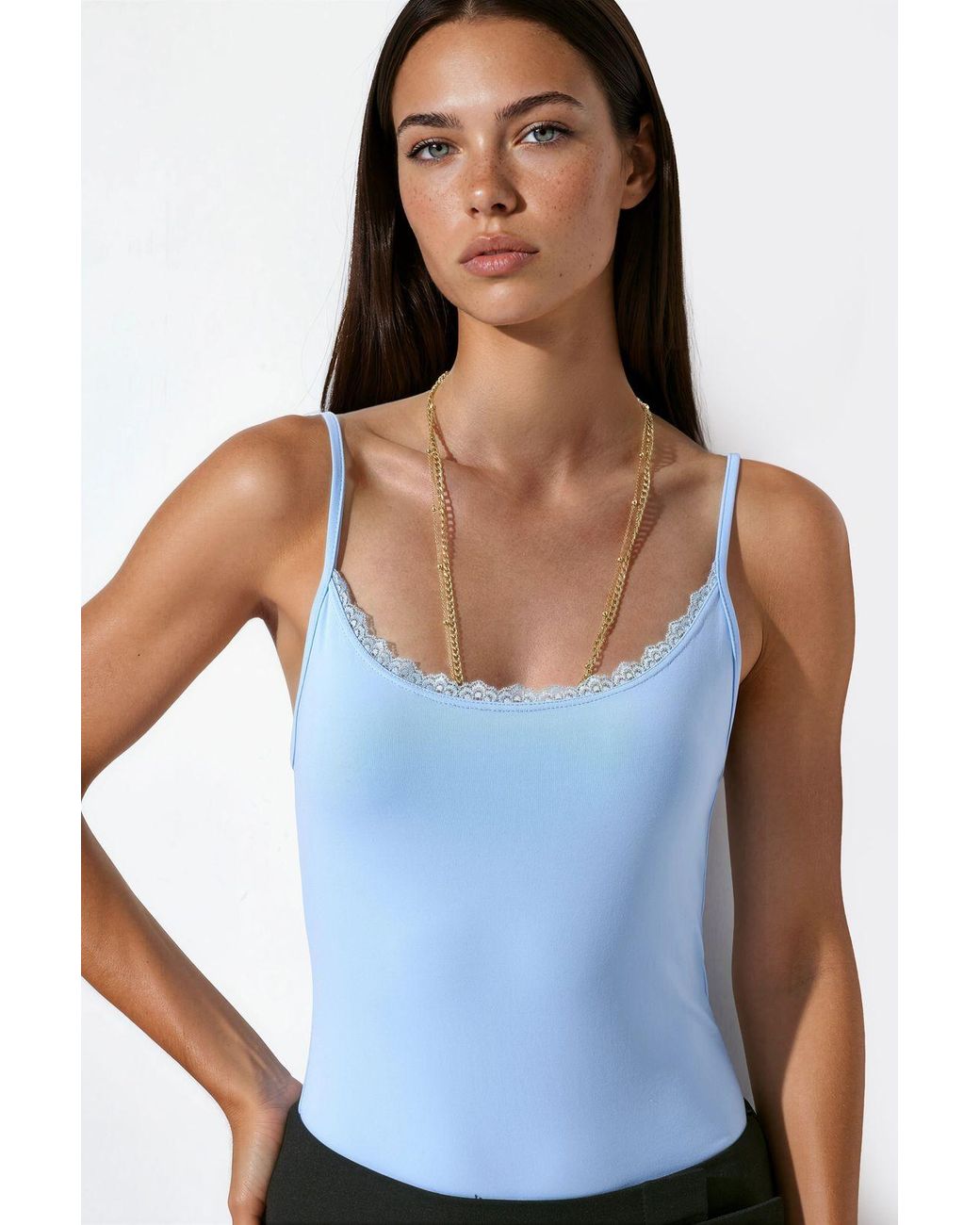 Busem Blue Fitted Crop Lace Cami Top