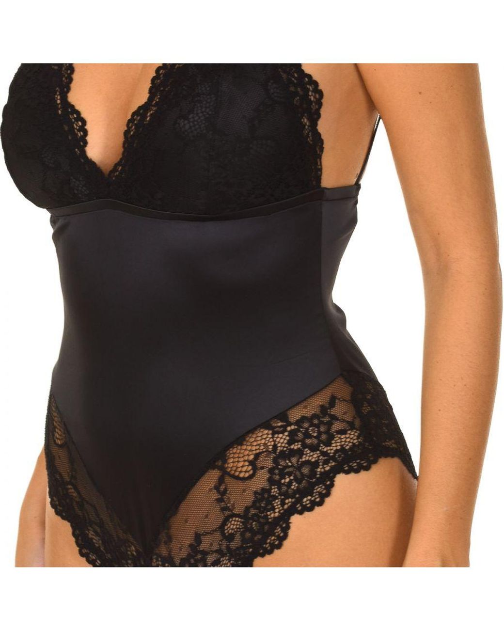 Guess Strappy Bodysuit With Lace in Black Lyst UK