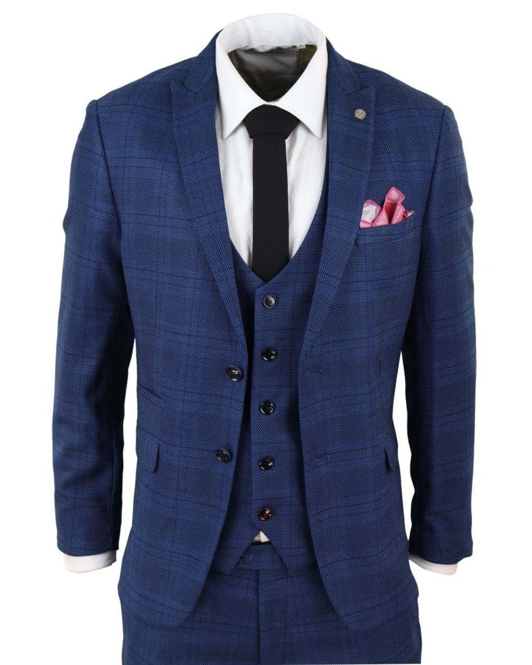 Infinity Leather Blue 3 Piece Birdseye Check Classic Suit Tweed for men