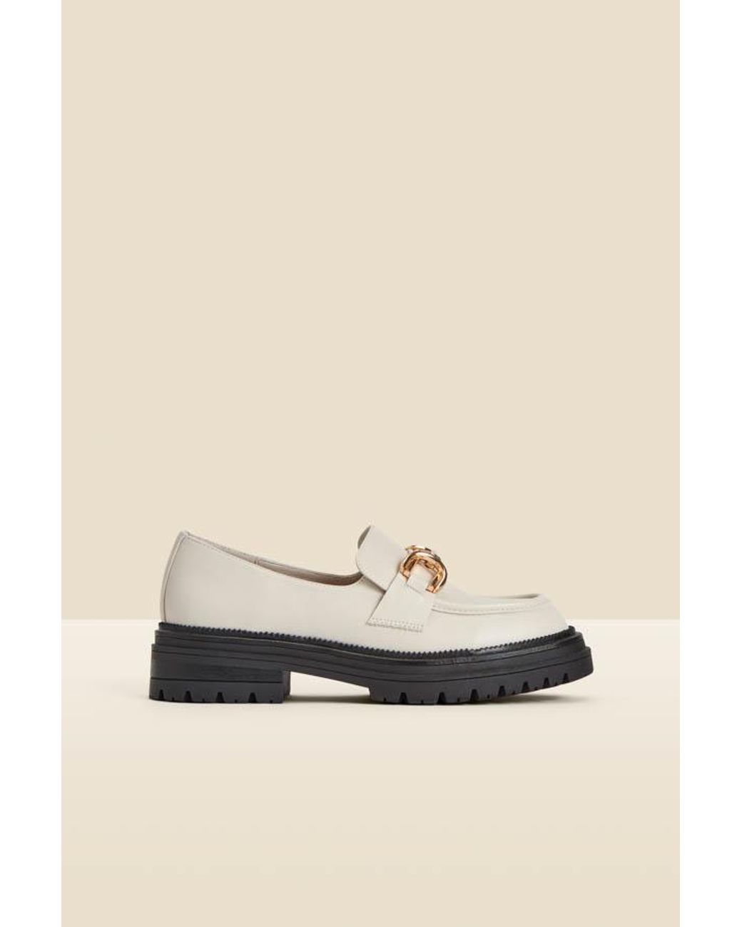 Sosandar Natural Ecru Chain Trim Chunky Loafers