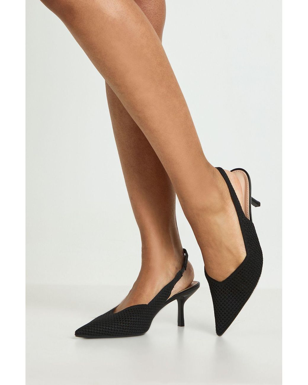 Boohoo Black Neoprene Micro Fishnet Slingback Court Shoes