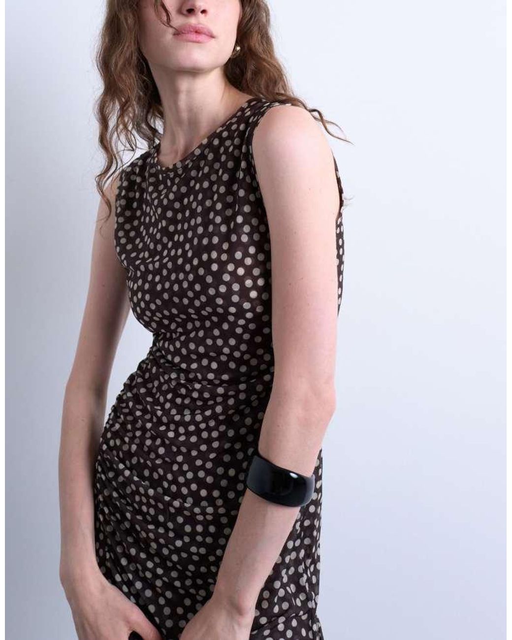 TOPSHOP Purple Ruched Polkadot Maxi Dress
