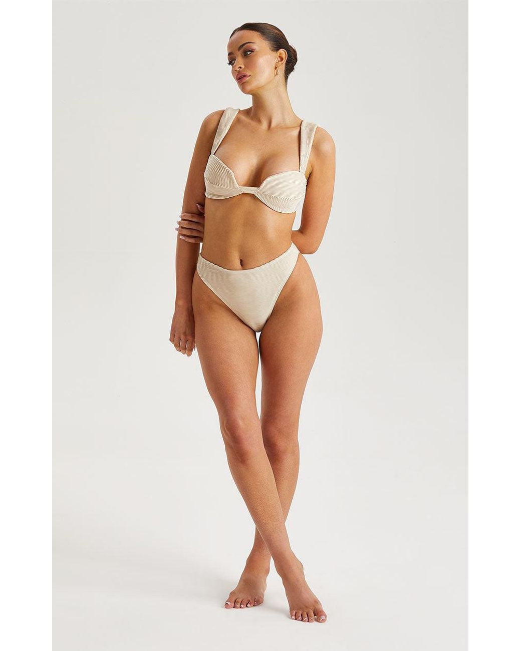 Urban Bliss White Textured Ribbed Bikini Top