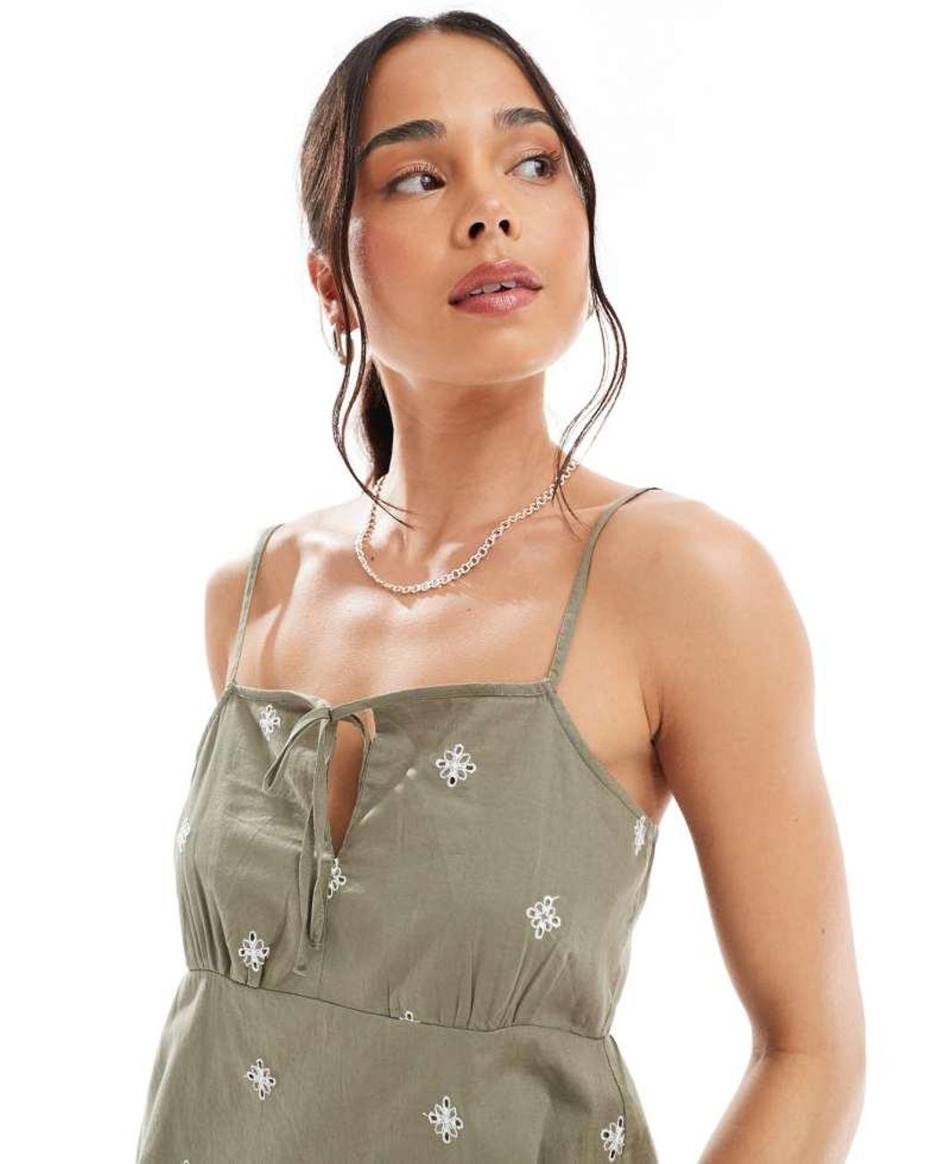 ONLY White Embroidered Detail Mini Cami Dress