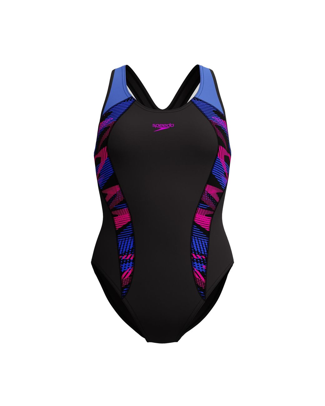 Speedo Blue Ladies Placement Laneback One Piece Swimsuit (Anthracite/Multicoloured)