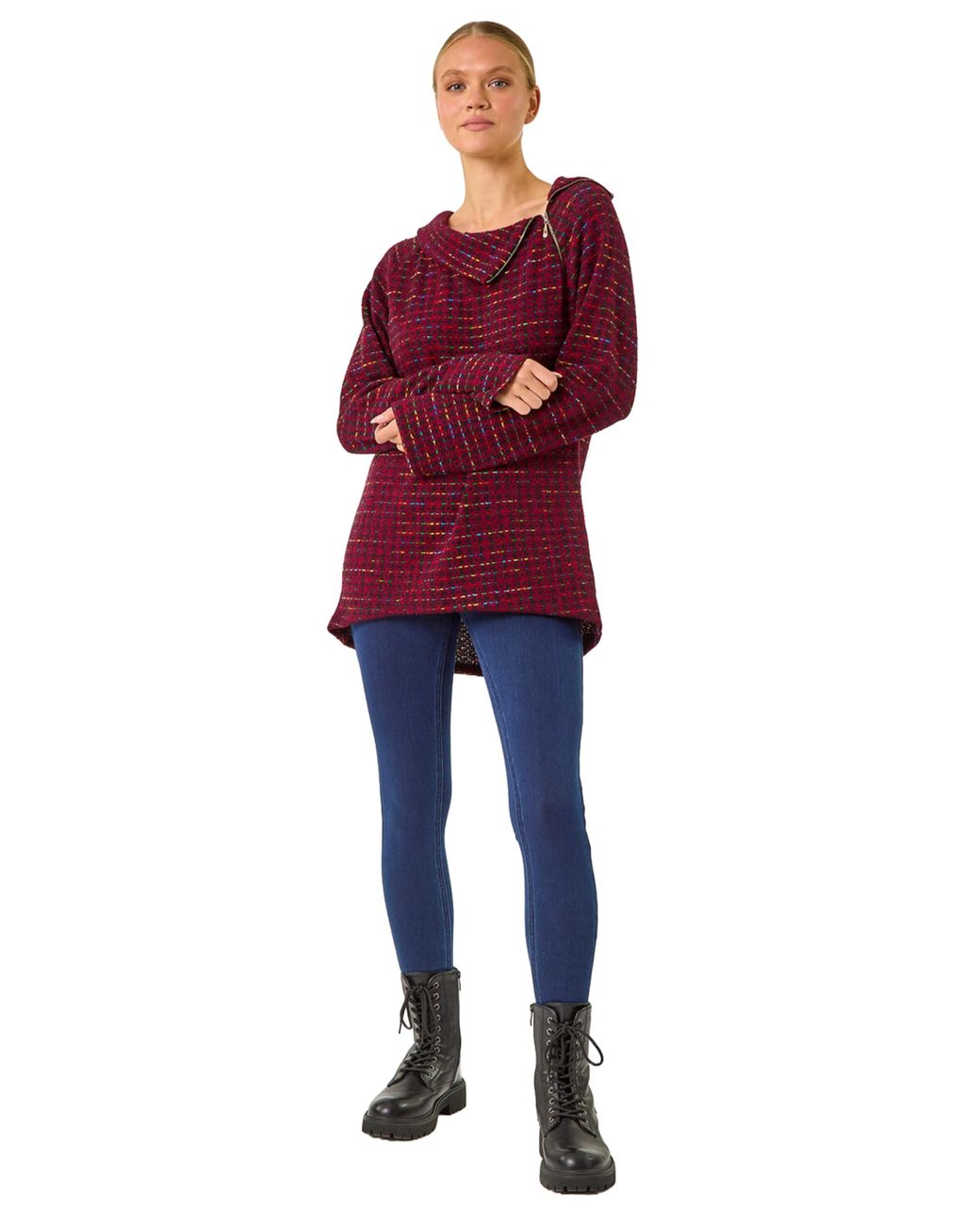 Roman Red Abstract Side Split Zip Top