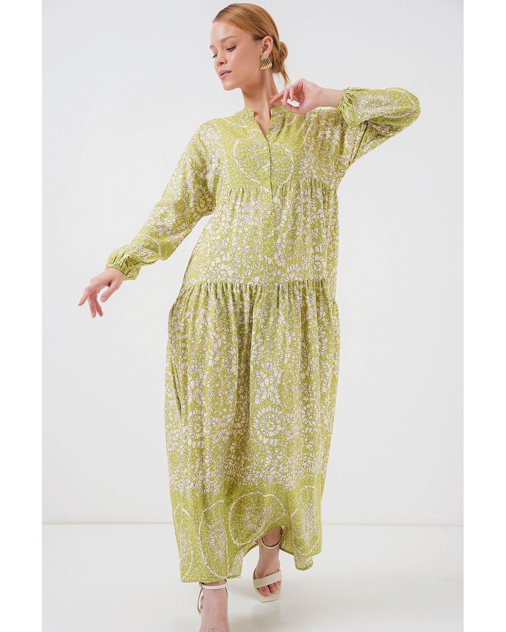 Bigdart Yellow Printed V-Neck Maxi Dress